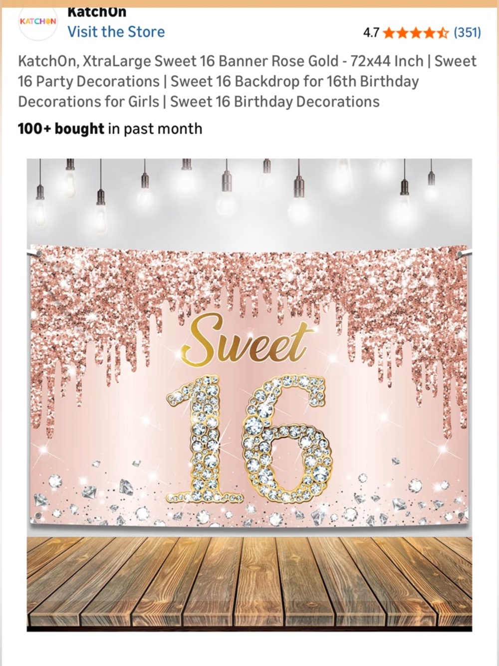 Sweet 16 Rose Gold Party Backdrop, Crown, Sash, and Balloon Set
